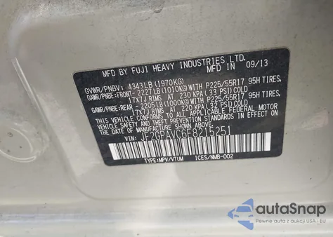 2014 Subaru Xv Crosstrek 2.0I Premium из США, поврежденный, VIN JF2GPAVC6E8215251